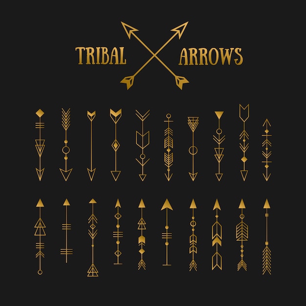 Set of gold hipster tribal arrows on chalkboard