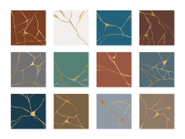 Set of gold kintsugi poster design