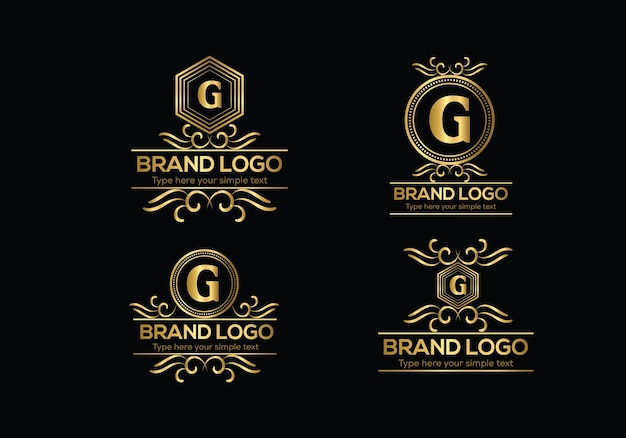 A set of gold logos for a brand.