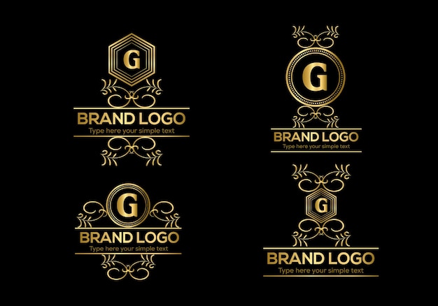 A set of gold logos for a company.