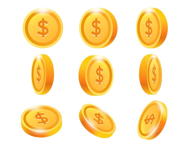 A set of gold money dollar icon material in various angle styles