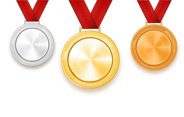 Set of gold silver and bronze medals on a white backgroundVector illustration