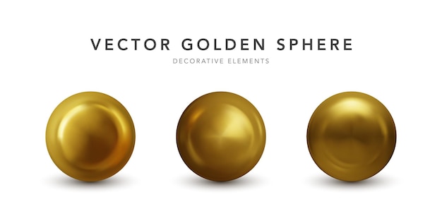 Set of gold sphere with shadow isolated on white