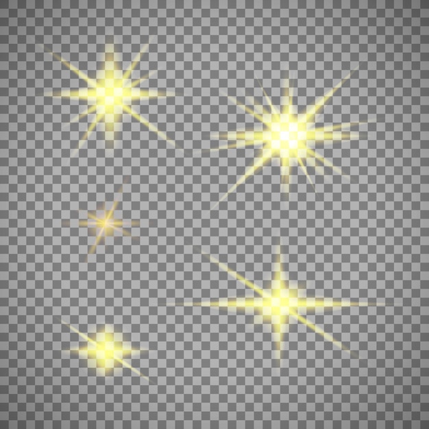 Vector set of gold star lights isolated on transparent