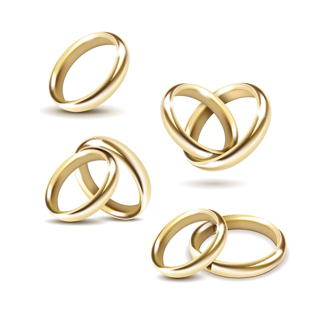  Set of Gold Wedding Rings  on White Background