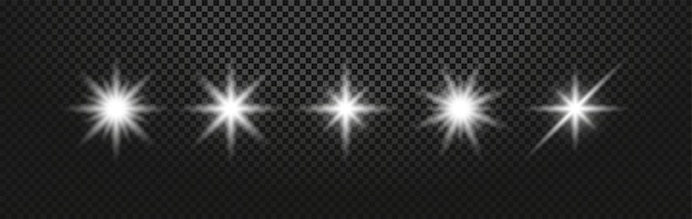 Set of gold and white star lights. Glowing light effect. Glare, glitter, explosion. Vector EPS 10