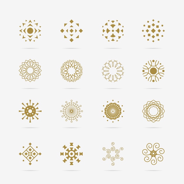 Set of golden abstract flower vector symbols