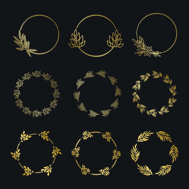 Set of golden circle floral frame Luxury circle frame for wedding invitation or logo design