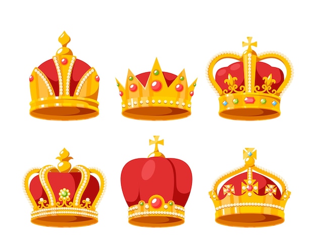 Set of Golden Crowns For King Or Queen Crowning Headdress For Monarch Royal Gold Monarchy Medieval Emperor Symbol