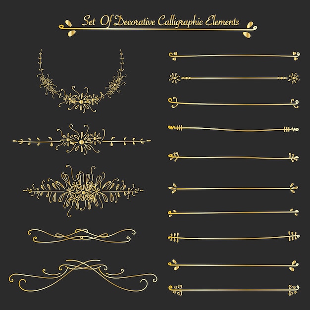 Set Of Golden Decorative Calligraphic Elements For Decoration.