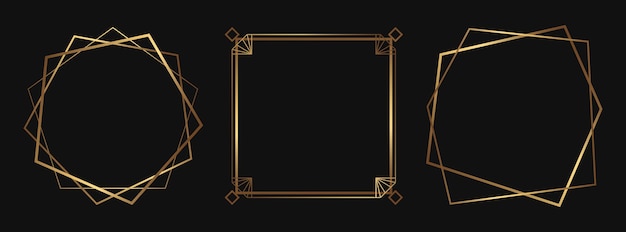 Set of golden decorative frames Isolated Art Deco line art borders with empty space