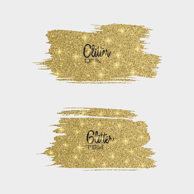 Set of golden glitter brush stroke