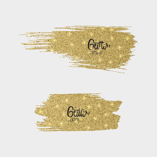 Set of golden glitter brush stroke