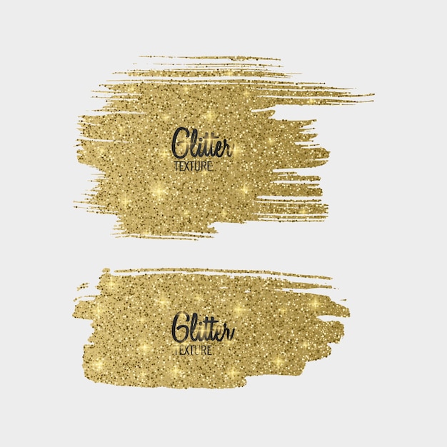 Set of golden glitter brushes isolated on white