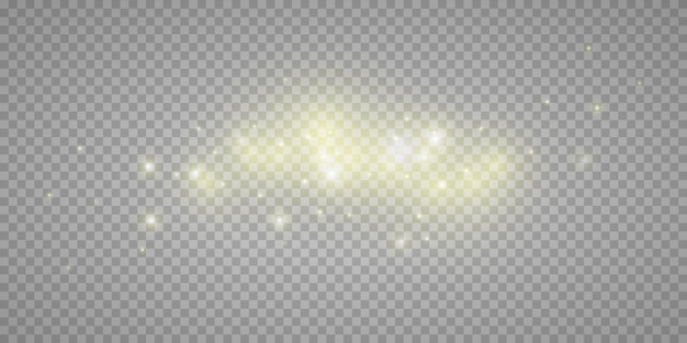 Set of golden glowing lights isolated on transparent background. Sunlight flare with rays.