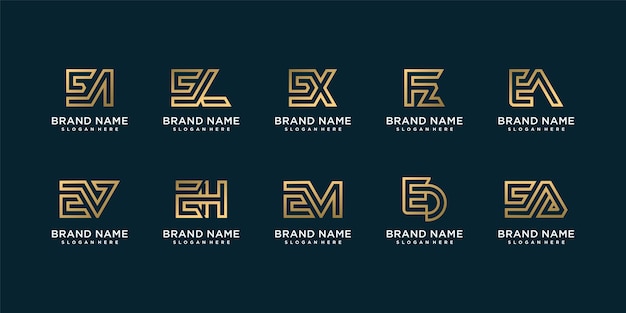 Set of golden letter logo collection with initial E golden company Premium Vector