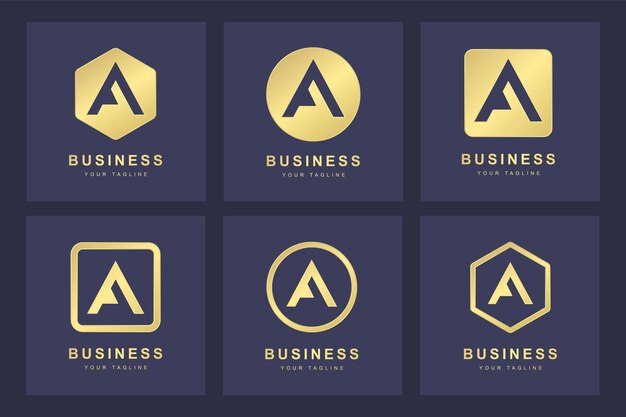 Vector set of golden a letter logo with several version