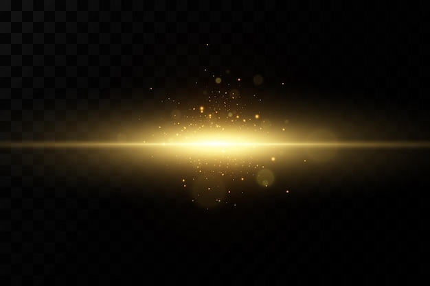 Set of golden light effects Flashes and glares Bright rays of light Glowing lines Vector