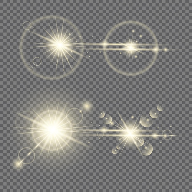 Set of golden light effects on a transparent background. vector illustration.