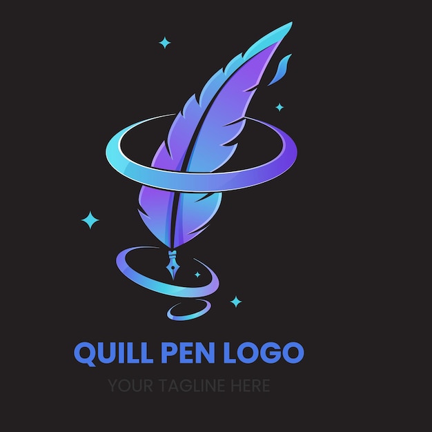 Set of golden quill signature logo design Minimalist feather ink logo template