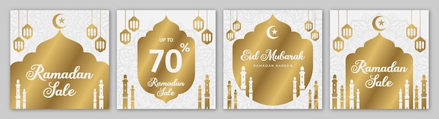 set of golden Ramadan sale social media posts and printable promotion card