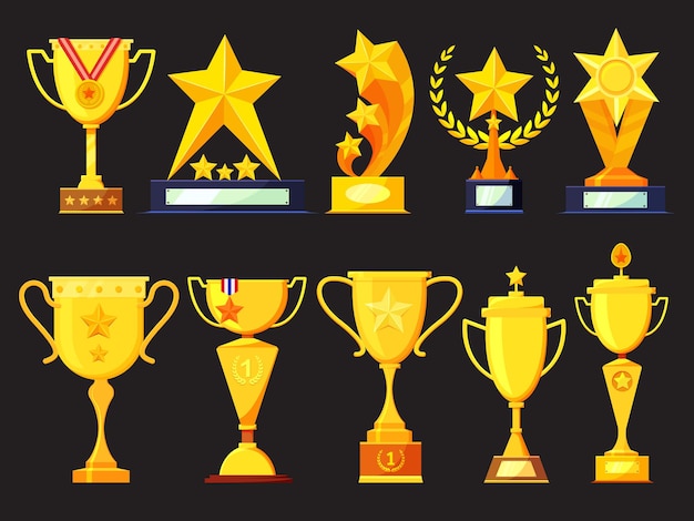 Set of golden ranking trophies