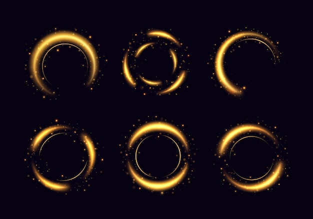 Set of golden rings isolated on black