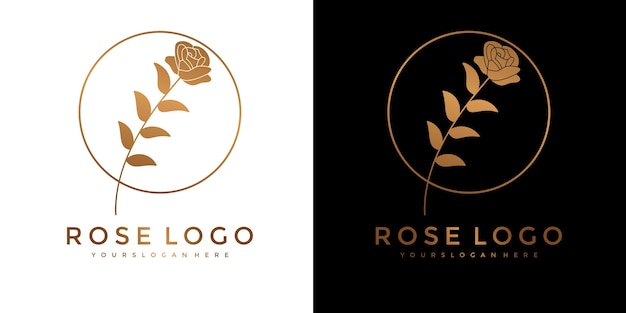 Set of golden rose flower logo