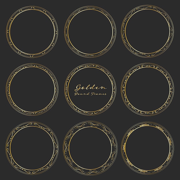 Set of golden round frames for decoration.