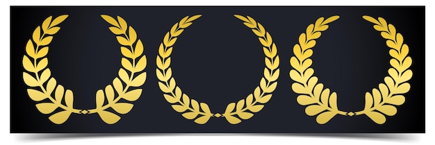 Set of golden vector laurel wreaths, laurel foliate silhouette laurel wreath, heraldic trophy crest