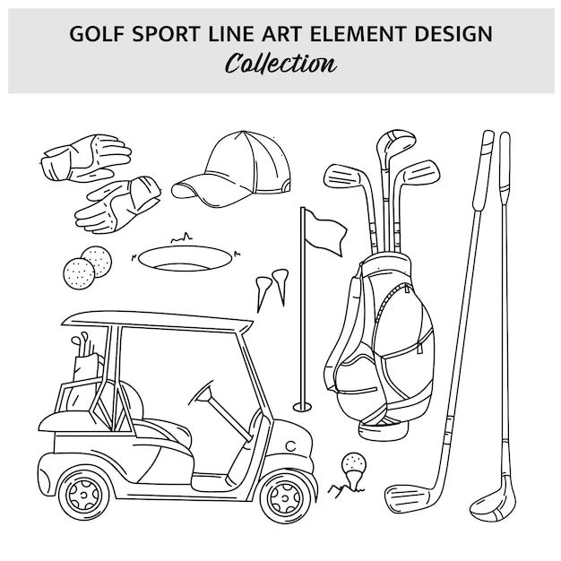 Set of Golf equipment hand drawn vector illustration Sports icon design template