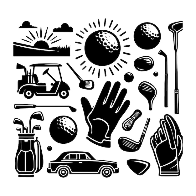 Vector set of golf equipment and vintage golf elements collection vector