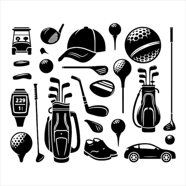 Vector set of golf equipment and vintage golf elements collection vector