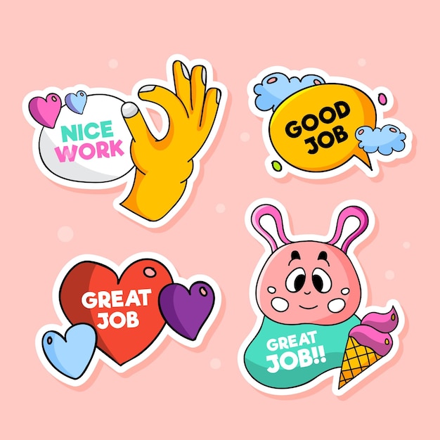 Set of good job and great job stickers