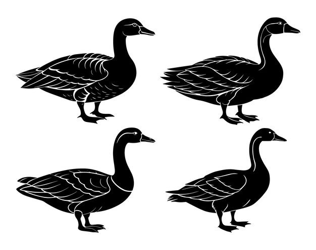 Vector set of goose silhouette vector illustration