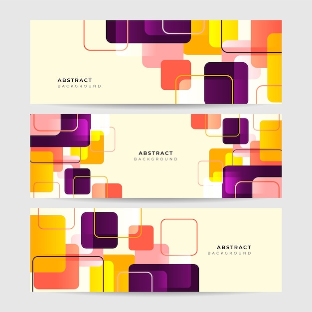 Set of Gradient square abstract orange purple colorful memphis wide banner design background Modern abstract geometric banner background