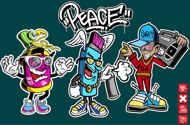 Vector set of graffiti character illustrations graffiti mascot vector illustrations