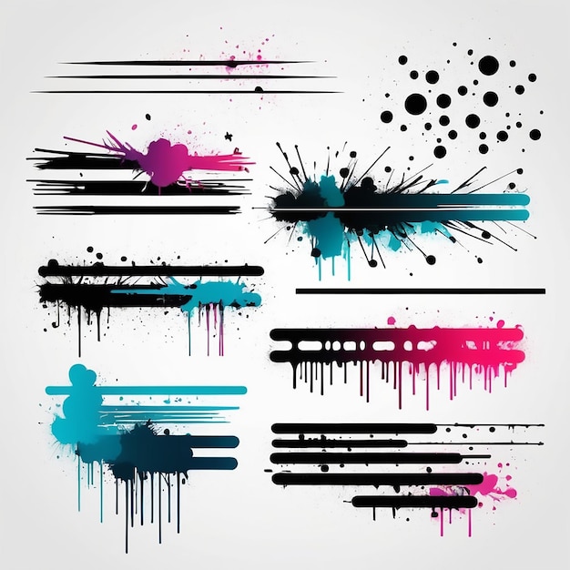 Vector set of graffiti spray painted lines and grunge dots isolated on white background vector illustration