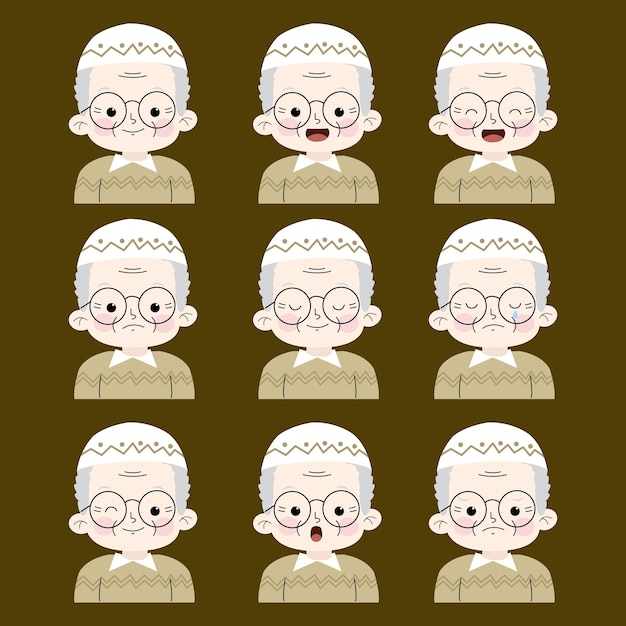 set of grandpa Muslim faces illustration