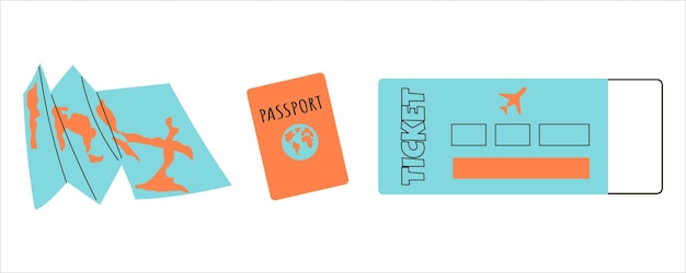 A set of graphic elements of documents Badges of passport ticket card Flat vector drawing