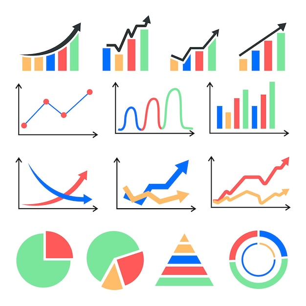 A set of graphs, growing graph, charts - vector