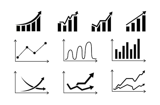 Set graphs icons Growing and decreasing chart Data statistics