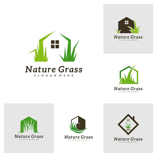 Vector set of grass home logo design vector creative grass logo design template illustration