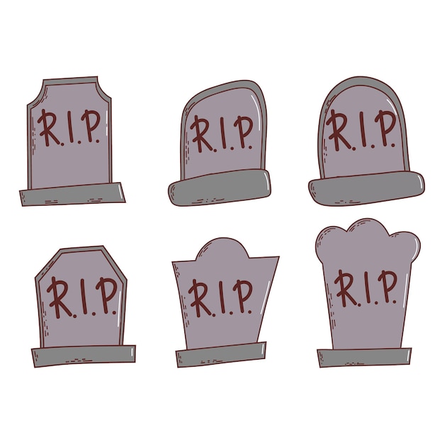 Set of gravestones Halloween elements Trick or treat concept Vector illustration in hand drawn style