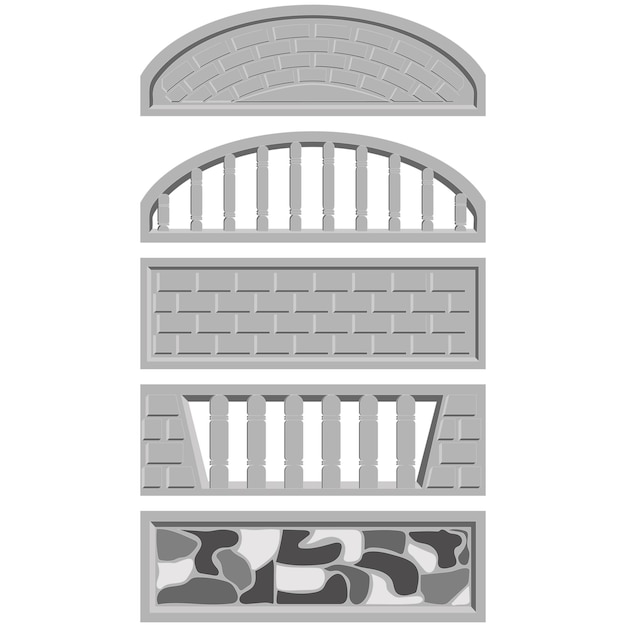 A set of gray blocks for the fence Brick construction Fencing for home and garden Vector graphics