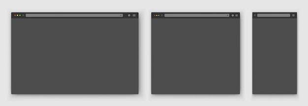 A set of gray browser windows of different shapes on a gray background