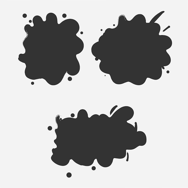 Set of gray hand made blots and ink splashes Abstract elements for design in grunge style