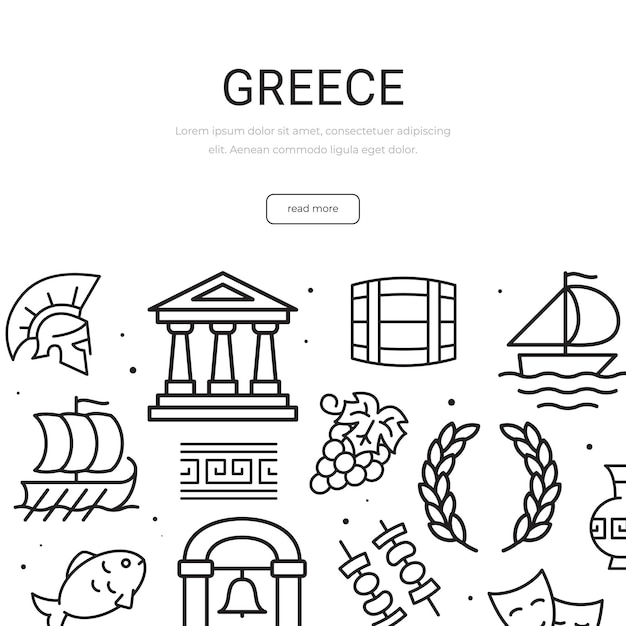 Set of Greece theme items Banner template Vector illustration