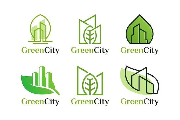 Set of Green city logo Environmentally friendly residential logo design concept