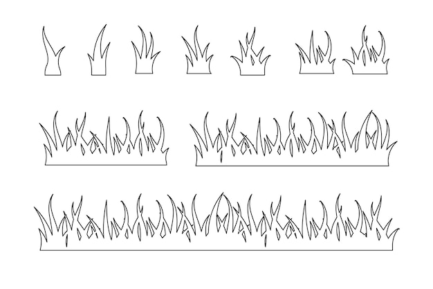 Set of Green Grass Isolated Grass tuft and seamless horizontal green turf vector set